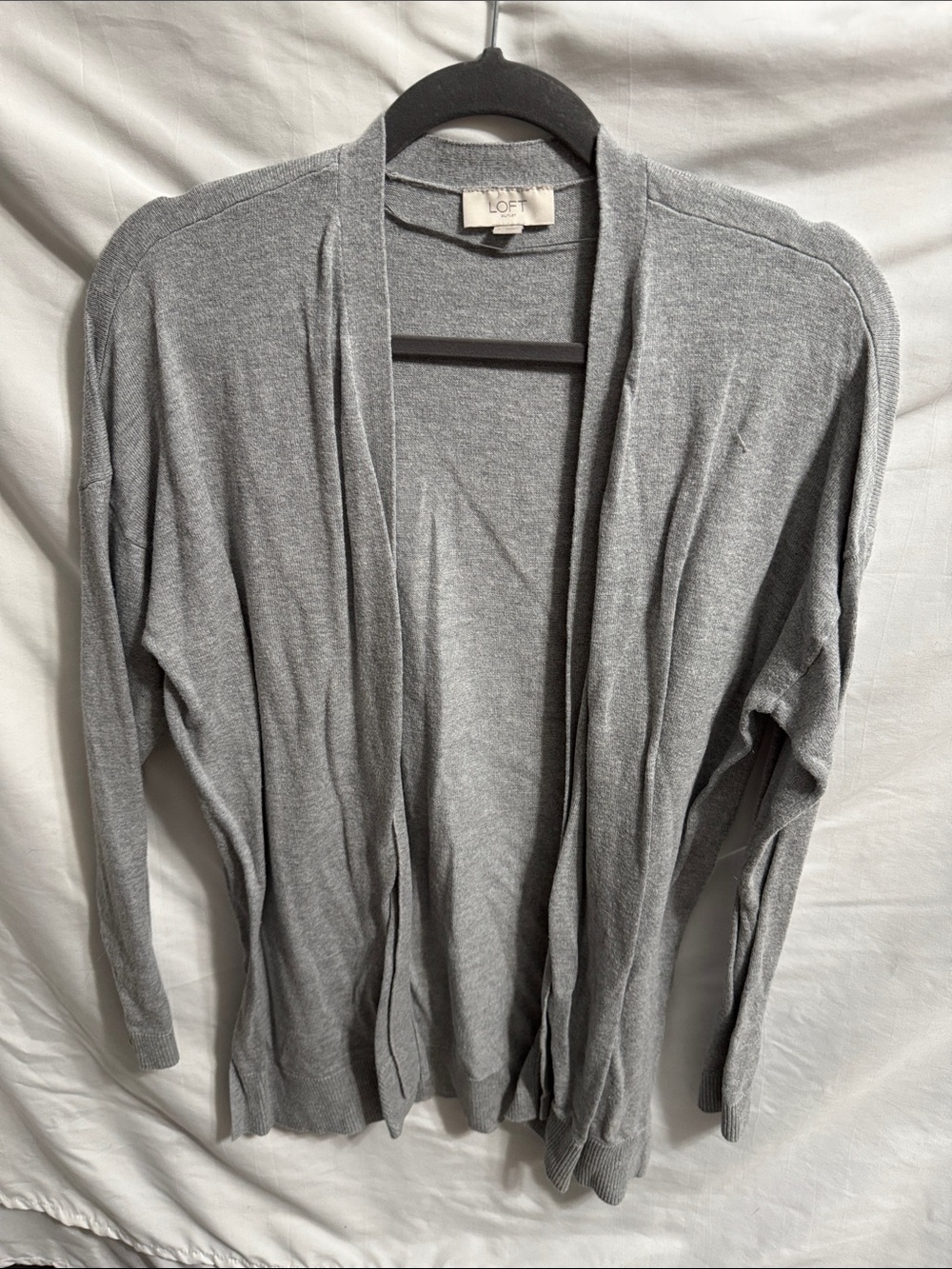 LOFT Light Gray Drape Front Cardigan
